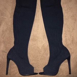 Over the Knee Navy Blue Boots (Stretch Material)